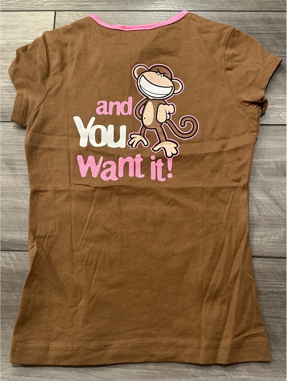 Y2K Girls Bobby Jack Pink Glitter Monkey 100% Cotton Classic T-shirt- Never Worn